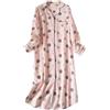 Saklifuo Camicia da notte lunga da donna in flanella, camicia da notte con bottoni, camicia da notte a maniche lunghe, rosa, L