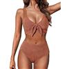 Hanna Nikole Set bikini da donna, costume da bagno aderente, push-up 2 pezzi, bikini con texture a vita alta, costume da bagno modesto, costume da bagno con paillettes e fiocco, arancione, S