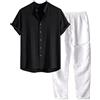 Generico Completo Uomo Estivo,Completo Estivo da Uomo 2 Pezzi Casual per Spiaggia Tuta Completa in Cotone e Lino Maglietta + Pantaloni con Coulisse Set Uomini Corti in Cotone