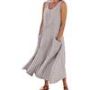 aokavise Vestito Premaman Estivo - Vestito Donna Lungo a Righe, Abito Smanicato in Cotone Lino con Tasche, Scollo Rotondo, Linea Ampia Casual Estiva, Prendisole Maxi Mare Vacanza
