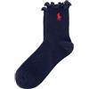 POLO RALPH LAUREN Calzini alla caviglia da donna con bordo lattuga, confezione da 1 paio, comfort sostenibile in cotone, Colore: blu navy., 4-10