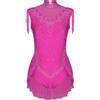 Yruioon Body da ginnastica per ragazze, con paillettes, senza maniche, con frange, da pattinaggio artistico, leotard, tuta da ginnastica, costume da competizione per la danza, rosa scuro, 134-140 cm