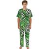 Hingor Set pigiama da uomo a 2 pezzi con stampa foglie tropicali maglietta a maniche corte e pantaloni