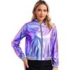 Yruioon Giacca da baseball da donna, metallizzata, olografica, lucida, da baseball, blazer hip hop, jazz, con brillantini, per carnevale e feste, Blu, M