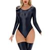 Maeau Body da Donna Sottile Trasparente con Perizoma, Effetto Pelle Lucida, Leotard, Bodysuit Aderente, Babydoll, Biancheria da Notte M-XL, Nero , XL