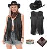Dzorim Costume da cowgirl occidentale per donna Gilet con nappe da cowboy per donna Vestito con cappello Bandana Braccialetto