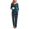 Yukiuiny Donna Pigiami Due Pezzi per Primavera Autunno: Maglia Collo V e Maniche Lunghe + Pantaloni a Quadri-Collo V/Blu Verde/M