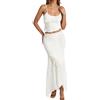 Eauptffy Camisole - Set da donna in pizzo sexy crop top lungo skirt Eleganza, 2 pezzi, tinta unita, abito estivo casual, gonna in due pezzi, costume da spiaggia