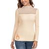 WOWENY Maglia Termica a Maniche Lunghe da Donna, con Colletto Alto, in Pile, Top Elegante con Pizzo, Caldo, per Inverno e Autunno, beige., S