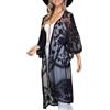 Shuanghao Vestito Kimono Pareo Copricostume Mi Bolero Coprispalle Caftano Pareo da Donna Mare Pizzo Bianco Nero Elegante Estivo Estate Donna Cerimonia Sexy Curvy Taglie Forti Lungo Cardigan