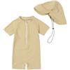 WYTbaby Costume da bagno UV per neonati, intero, a maniche corte, protezione UV, per bambini da 3 mesi a 3 anni, Righe, cachi, 18-24 Mesi