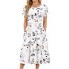 MOLERANI Abito Estivo da Donna Abito da Donna con Scollo Rotondo Elegante Abito Midi a Vita Alta Abito Casual con Stampa Floreale e Tasche Motivo Floreale Bianco S