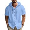 MEDUOLA T-Shirt da Uomo in Lino a Maniche Corte con Cappuccio e Bottoni, Camicia in Lino, Cardigan con Cappuccio