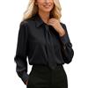 Generisch Camicetta da donna, tinta unita, casual, a maniche lunghe, con motivo cravatte, Nero , XXL