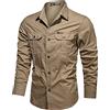 Generic Camicie da uomo in stile country cotone dimensioni camicie da esterno camicia maniche lunghe washed plus militare camicie da uomo camicie da uomo offerte, cachi, XXXL