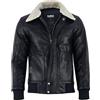 Vance The Leather Company Giacca in pelle da uomo in 100% pelle bovina - Giacca in vera pelle con collo in pelliccia rimovibile, Nero , XXL
