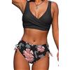 Yutdeng Costume da Bagno Donna Curvy Bikini Mare Vita Alta Due Pezzi Costumi Top Push Up Scollo a V con Incrociati sul Retro e Pantaloncini da Bagno con Coulisse Laterale a Pieghe,Rosa,S