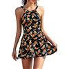 SHEKINI Elegante costume da bagno intero da donna, con schiena scoperta, stile retrò, per il controllo della pancia, costume da bagno da donna, Nero-y, L