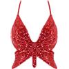 Mocure Top corto da donna con paillettes glitterate a farfalla, a taglio basso, canottiera da rave, per costumi da danza del ventre