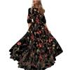 Generic Abito Lungo in Chiffon Floreale per Donna Elegante Abito Lungo Primaverile Autunnale con Gonna Svasata vestibilità Aderente Casual Outfit