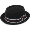 GEMVIE Pork Pie Cappello per Uomo Donna 100% Feltro di Lana Fedora Trilby Cappello Nero Adulto Unisex Porkpie Cappelli,Fascia Nera+Strisce,Taglia Unica