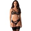 Selente Love & Fun Malizioso Completo Intimo a 3 o 4 Pezzi: Reggiseno, (Reggicalze), Tanga ed Esclusiva Benda per Occhi in Raso. Made in EU.