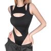 SINROYEE Sexy Hollow Out Donna Body Estate Streetwear Outfit Gothic Tuta T Shirt Manica Corta Senza Maniche