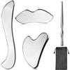 CiShow Gua Sha - Set di strumenti per il viso in pietra Gua Sha in acciaio inox Guasha per la scultura Jawline, in metallo, per drenaggio linfatico, per viso, occhi, collo, corpo, con sacchetto di raccolta