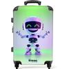 NoBoringSuitcases.com NoBoringSuitcases© Valigia Media Bambini Rigida Trolley Medio Viaggio Aereo | 67x43x25 cm - 4 Ruote Valigie Leggere Bimbo Valigetta Trolly Dimensioni M Robot - Futurista - Verde