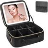 iFalarila Beauty Case da Viaggio con Ricaricabile Specchio a LED [3 colori e dimmerabile] Staccabile Porta Trucchi con Spazzole Organizzatore, Professionale Scatola da Viaggio Borsa Cosmetica-Nero