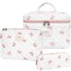 LUYIEDHA 3 Pezzi Beauty Case, Floreale Grande Capacità per Il Trucco, Borsa Porta Trucchi Portatile, Borsa da Toilette Trapuntata, Beauty Case da Viaggio Cotone Morbido, Stampa a fiocco (Rosa A)