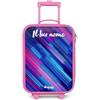 NoBoringSuitcases.com NoBoringSuitcases© Valigia Rosa Per Bambini Personalizzato Con Un Nome | 48x31x19 cm - Bagaglio Ultraleggero Trolley A Mano Rigidi LED Ruote Da Viaggio - Ragazze - Neon - Strisce - Astratto - Blu