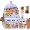 Dujuanus Zaino Capybara Bambino, Set di Zaini Scolastici Capibara con Simpatici Cartoni Animati e Grande Capacità, con Borse a tracolla & Astuccio in silicone (Purple)