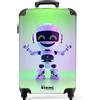 NoBoringSuitcases.com NoBoringSuitcases© Valigia Cabina Bambino Bagaglio Bambini Trolley Viaggio | 55x35x20 cm - Aereo Cabin Size Rigida Leggera Ruote Valigie Bimbo Robot - Futurista - Verde