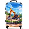 NoBoringSuitcases.com NoBoringSuitcases© Valigia Media Bambini Trolley Medio Da Viaggio Rigido | 67x43x25 cm - Leggero 4 Ruote Valigie Per Bimbo Bambino Ragazzi M Escavatore - Cantiere - Paesaggio
