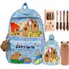 Dujuanus Zaino Capybara Bambino, Set di Zaini Scolastici Capibara con Simpatici Cartoni Animati e Grande Capacità, con Borse a tracolla & Astuccio in silicone (Blue)
