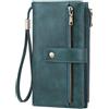 GOIACII Portafoglio vintage da donna, formato lungo, diversi scomparti per carte, doppia cerniera, cinturino da polso, A03 blu., L, Casual