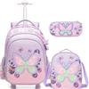 HTgroce Zaino Trolley Scuola Elementare Bambina - Set 3 in 1 con Borsa e Astuccio - Zainetto con Ruote Ergonomico e per Primaria (1ª-5ª classe) - Trolley Scuola