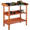 Relaxdays Tavolo da Giardinaggio in Legno, 3 Ripiani, Piano di Lavoro in Metallo, Germinazione, 87,5x91,8x41,5,Arancione