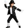 Generico Pop Star Anni '80 '90 per Bambini Ragazzi 4-10 Anni, Set 6 Pezzi con Giacca Nera con Paillettes, Pantaloni, Cappello, Guanto - Spettacoli Halloween, Gli Anni in Bianco E Nero Cosplay
