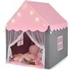 COSTWAY Tenda da Gioco per Bambini, Tenda Castello con Tappetino Lavabile, Luci a Forma di Stella, per Interno ed Esterno, 105 x 121 x 136 cm (Rosa)