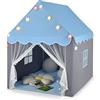COSTWAY Tenda da Gioco per Bambini, Tenda Castello con Tappetino Lavabile, Luci a Forma di Stella, per Interno ed Esterno, 105 x 121 x 136 cm (Azzurro)