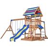 Backyard Discovery Northbrook Parco Giochi, Casetta da Giardino per Bambini | Incl altalene/scivolo/sabbiera/tavolo da picnic | Casetta di legno con piano per uso esterno in giardino