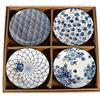 lachineuse - Cofanetto 4 piatti giapponesi - Asiettes cave ⌀ 17,5 cm in stile asiatico - Colori blu e bianco - Stoviglie giapponesi tradizionali Zen - Idea regalo Giappone - Design onde fiori