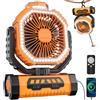 lollyes Ventilatore da Campeggio con Luce, Alimentazione a Batteria 20000mAh, Ventilatore Portatile Ricaricabile con Telecomando e Gancio Rotante a 360°, 4 Velocità per Interni, Viaggi, Camper (Arancione)