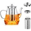 BOYIFEIJIE Teiera con filtro da 1000 ml, resistente al calore, in vetro con colino da tè, antigoccia e lavabile in lavastoviglie, teiera in vetro per tè sfuso, fiori di tè e tisane