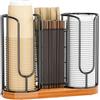 Ovicar Porta tazze da caffè e coperchi, organizer per cannucce usa e getta con base in legno, dispenser per bicchieri di carta e plastica, dispenser per piano di lavoro, caffetteria, bar, ristorante, ufficio
