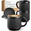 Cosumy Set 4 Tazze Cappuccino Nere - Tazzine Caffe Particolari 200 ml