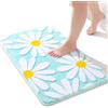 QJHOMO Tappetino da bagno verde carino con margherite antiscivolo lavabile con fiori bianchi e gialli morbido assorbente 40 x 60 cm