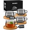 MIAMIO - Bicchieri da Cappuccino e Tè (4x280 ml) - Olea (Grigio) | Bicchieri da tè in borosilicato per tè e caffè / bicchieri cappuccino con sottobicchieri in bambù, lavabili in lavastoviglie